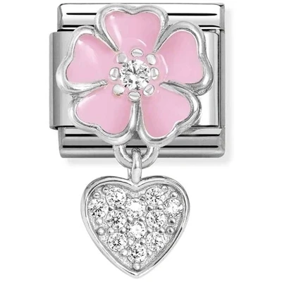 Image of Nomination Pink Flower With Crystal Heart Charm