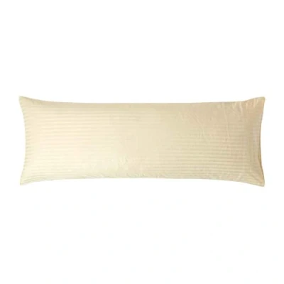 Image of HOMESCAPES Pastel Yellow Pure Egyptian Cotton Body Pillowcase 330 TC 500 Thread Count Percale Equivalent Satin Stripe Long Pillow Case for Nursing Pregnancy and Elderly Support