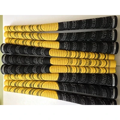 Image of New Set of 9 yellow and Black dual Compound Golf Grips + Tape
