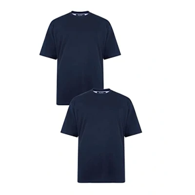 Image of KAM Big and Tall &#039;Stan&#039; Plain Crew Neck T Shirt in 2 Pack Cotton Rich Top Large Size Fit JEANBASE Navy 8XL