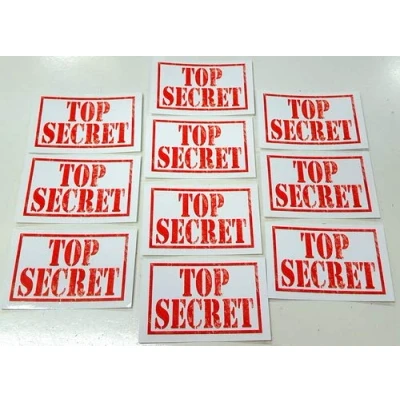 Image of Pack of 20 Top Secret Stickers 85mm x 55mm for Agent Spy Detective Police Childrens Activity Theme Gift Boxes