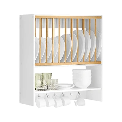 Image of SoBuy KCR09 W, Wall Mounted Kitchen Plate Cup Rack, Shelf, Storage Rack Shelf