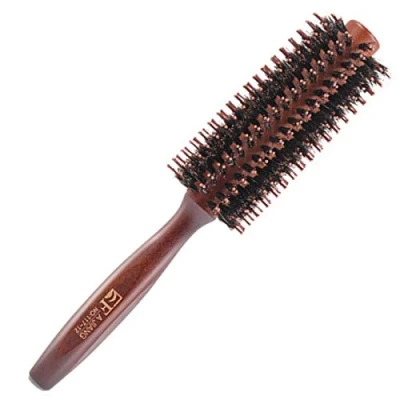 Image of Wooden Round Hair Brush Natural Boar Bristle Hairbrush Anti Static for Styling, Drying, Curling, Adding Volume and Shine