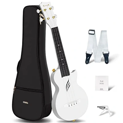 Image of Enya Nova U Mini Ukulele Soprano 21 Inch Set White Acoustic for Beginners Adults Children from 3 15 Years Starter Kit with Case Strap Capo and Strings Home School Travel