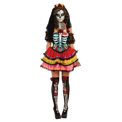 Image of Rubie&#039;s 810622L000 Day of The Dead Senorita Skeleton Costume Generic Adult Fancy Dress, Multi, 14 16