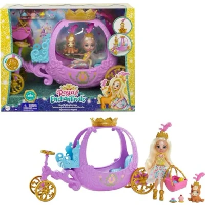 Image of Enchantimals Royal Rolling Carriage Playset, Peola Pony Doll &amp; Petite Animal Friend Figure, 7 Accessories, Gift for 3 8 Y, GYJ16