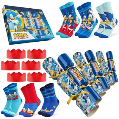 Image of SONIC THE HEDGEHOG Christmas Crackers Set of 6 with Gift Inside for Teenagers Kids Gifts Boys