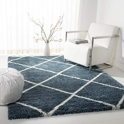 Image of Safavieh Shaggy Rug for Living Room, Dining Bedroom Hudson Shag Collection, High Pile, in Slate Blue and Ivory, 155 X 229 cm