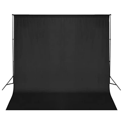 Image of vidaXL Photo Backdrop Support System 600x300cm Black Cotton Background, Adjustable Aluminum Stand 155 300cm Wide, 75 210cm High with Carrying Bag for Studio and On Location Photography