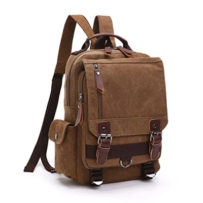 Image of LOSMILE Unisex Backpack Daypack Shoulder Bags Canvas Messenger Bag Travel Rucksack Cross Body Sling (Coffee)
