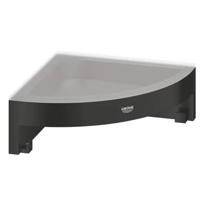 Image of GROHE Start Cube QuickFix Corner Shower Basket Bathroom Wall Mounted Shelf (Metal &amp; Plastic, with Screws Dowels), Size 160 mm, Easy to Fit QuickGlue, Matt Black, 411062430