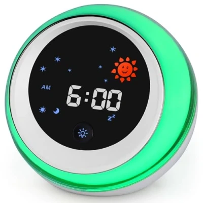 Image of TIMEFUN Kids Alarm Clock, Ok to Wake Clock with Sun &amp; Star, Sound Machine, Night Lights, Nap Timer, Sleep Training for Toddlers, Child