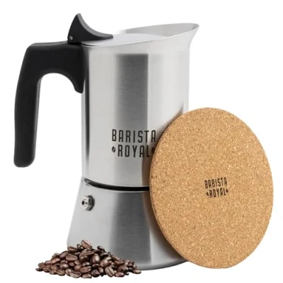 Image of Barista Royal Espresso Maker for 4 Cups [200 ml] Made of Stainless Steel Mocha Pot, Jug Suitable All Types Hobs Dishwasher Safe