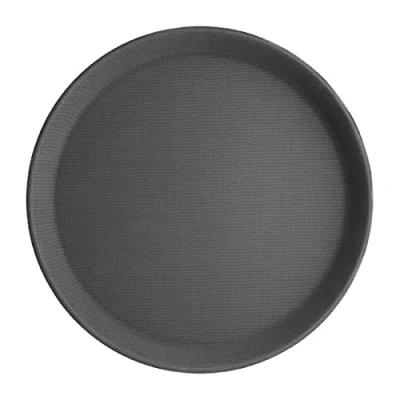 Image of Olympia Kristallon Round Tray Black Anti Slip Fibreglass 280mm 11&quot;