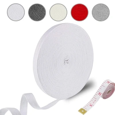 Image of 50M Cotton Twill Tape Ribbon, Bias Binding Bunting Webbing Sew Herringbone Roll for Apron Sewing Dressmaking Craft