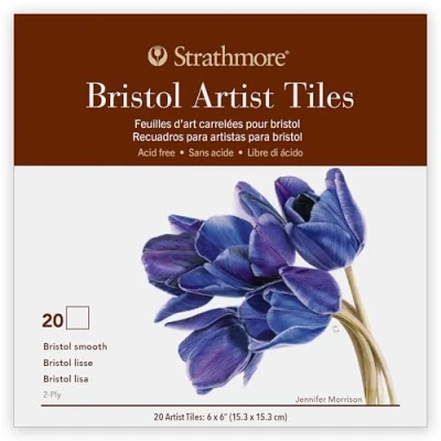 Image of Strathmore 400 Series Artist Tiles Bristol Paper Pad, Smooth Finish (2 Ply), Glue Binding, 20 Sheet, 6x6 inch, 1 Count