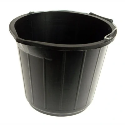 Image of 5x Black Plastic Builders Bucket 3 Gallon 14 Litre Water Mixing Storage Strong with Handle Made