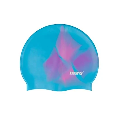 Image of MARU Swimming Hat, 100% Silicone Swim Cap, Unisex Adult Lightweight Caps for Men and Women, Comfortable Durable Hats Designed in the UK (Blue/Pink/Purple, One Size)
