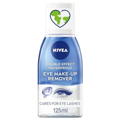 Image of NIVEA Double Effect Waterproof Eye Make Up Remover (125ml), Daily Use Face Cleanser for and Mascara with Cornflower Extract Biotin