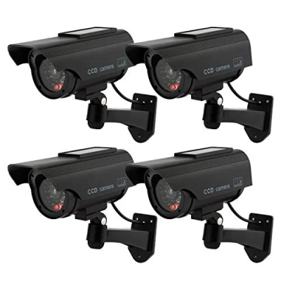 Image of TOROTON Bullet Dummy Fake Security CCTV Solar Powered Camera Simulation Monitor with LED Blinking Light, Outdoor Indoor Use for Homes &amp; Business, 4 Pack