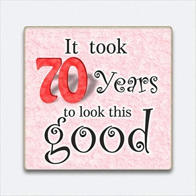 Image of Pink Fridge Magnet Wooden 70th Birthday Gift 70 Token Present