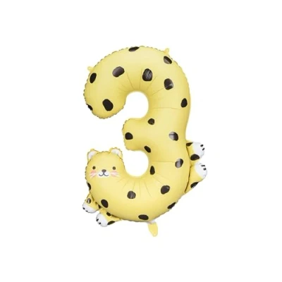 Image of Cheetah Foil Balloon Number 3, Animal 3rd Birthday Decoration, Party Balloon, Jungle Safari Decorations