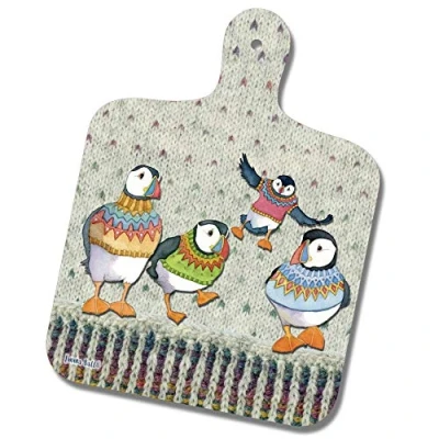 Image of Emma Ball Mini Chopping Board Woolly Puffins by Caroline Cleave