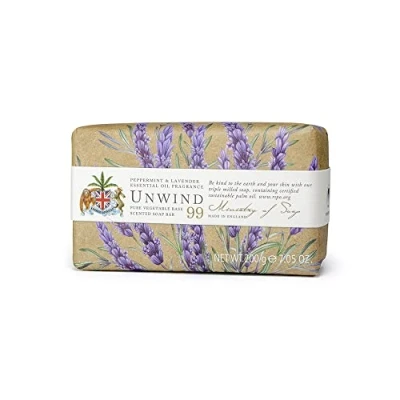 Image of Ministry of Soap Natural Wellbeing Wrapped Unwind, Naturally Coloured, Triple Milled Soap, Peppermint and Lavender 200g