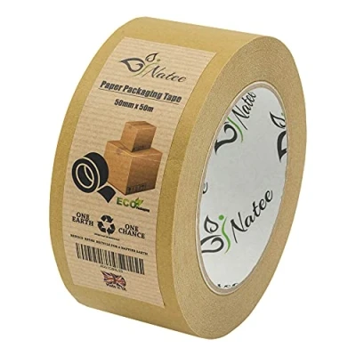 Image of NATEE® Kraft Paper Packaging Tape Fully Recyclable Sticky Tapes Strong Eco Friendly for Packing Parcels and Boxes Brown Moving House 50 Metres x 48mm (1)
