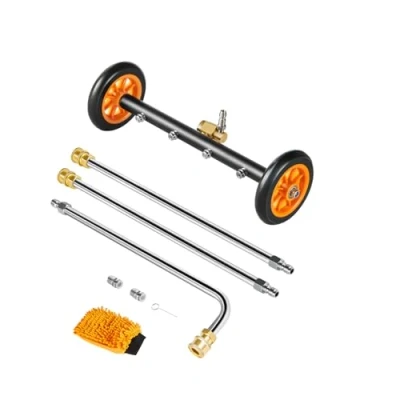 Image of VEVOR 16&quot; Pressure Washer Undercarriage Cleaner, Stainless Steel Surface Cleaner for Washer, 4000 Max PSI, Angle Adjustment Gear, 4 Spray Nozzles, 2 Extended Wands Driveway, Patio, Deck