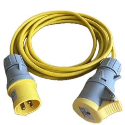 Image of K M Electronics 110V 16A PLUG TO SOCKET YELLOW EXTENSION SITE GENERATOR TRANSFORMER POWER CABLE (5M)