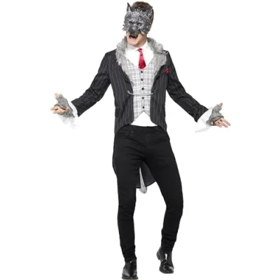 Image of Smiffys Deluxe Big Bad Wolf Costume, Grey with Jacket, Detachable Tail, Mask &amp; Gloves, Fairytale, Wings and Wands Fancy Dress, Storybook Character Dress Up Costumes