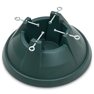 Image of SA Products Christmas Tree Stand for Real 0.5 Gallon Water Reservoir Thick, Durable Plastic Base with 5 Heavy Duty Metal Bolts Supports 6ft Stable Design 48.19cm, Green