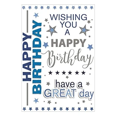 Image of Open Happy Birthday Card Script Mens Male Size: 7.5&quot; x 5.25&quot; (P)
