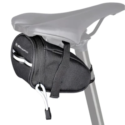 Image of VeloChampion Under Saddle Bag Bicycle Seatpack 1Litre Capacity Quick Release Strap with Reflective Trip and Zip Opening