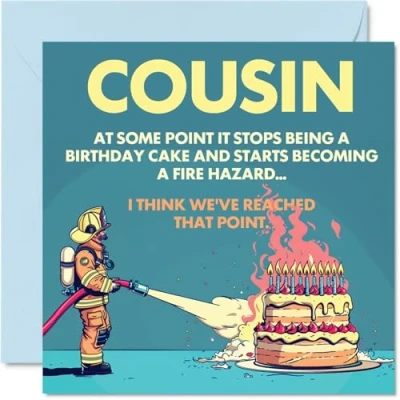 Image of Rude Cousin Birthday Card Fire Hazard Funny Happy for from Relative, 145mm Joke Humour Bday Greeting Cards
