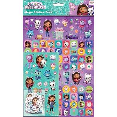 Image of Paper Projects 01.70.22.036 Gabby&#039;s Dollhouse Mega Pack Three Types of Stickers (Around 150 Total) Reusable on Non Porous Surfaces, 35cm x 23cm