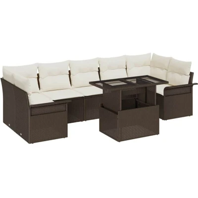 Image of vidaXL 8 Piece Garden Sofa Set with Cushions Brown Poly Rattan