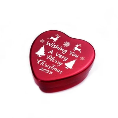 Image of Red Ocean Christmas Heart Shaped Tin Gift For Daughter Son Mum Dad Friend Secret Santa Keepsake Deocration
