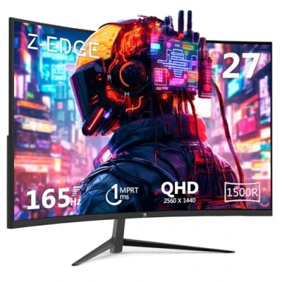 Image of Z Edge 27 Inch QHD Curved Gaming Monitor 165Hz(DP) 144Hz(HDMI) 1ms MPRT 2K 2560x1440 16:9 Screen, Ultra Thin Bezel, FreeSync, HDMI 2.0 &amp; DisplayPort 1.4, VESA Mountable, Black
