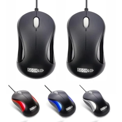 Image of SOONGO Computer Mouse 2 Pack Mini USB for Laptop Designed Optical Wired Mice Office and Home use Compatible with PC Desktop Windows 7/8/10/XP Vista Mac Black Color