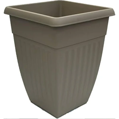 Image of Rammento 42cm Extra Tall Garden Planter, Taupe Plastic Ribbed Square Plant Pot Outdoor &amp; Indoor Flower 31cm ⌀ House Patio Rippled Planter Lightweight Durable Small Bush Tree