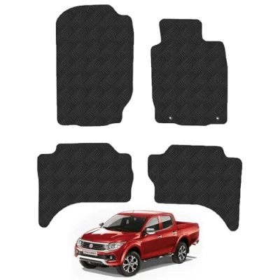 Image of Rubber Floor Mats for the Fiat Fullback (2016+) [Only suitable Double Cab models without rear heater] Custom Van Accessory Tailored fit Heavy Duty, Waterproof &amp; Anti Slip Work with Clips