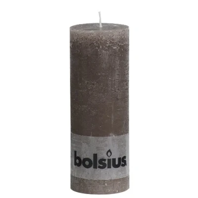 Image of Bolsius Tall Textured Pillar Candle in &quot;Taupe&quot;
