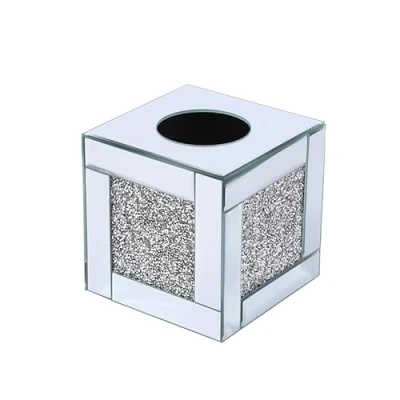 Image of Deenz Cube Mirror Square Strip Border Tissue Box Cover Holder Napkin Bathroom Organizer
