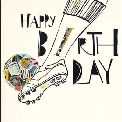 Image of Contemporary Illustrated Male Birthday Card (WDM 452109) On the Ball, Footballer Attractive Greeting for Him From Mambo Range by Woodmansterne