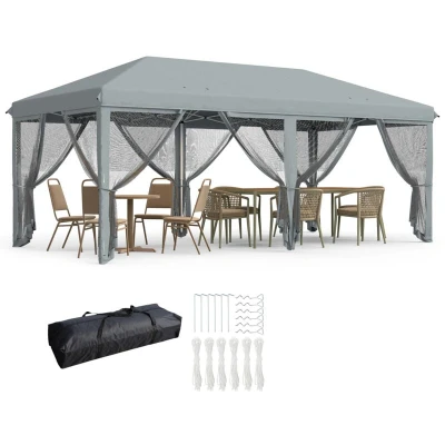 Image of Outsunny 6 X 3m Pop Up Party Tent Gazebo Wedding Canopy with Sidewalls, Grey