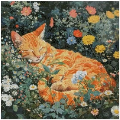 Image of Cat in Sunshine 200x200 Stitch,36x36 cm Counted Cotton Cross Stitch Kits,cat Advanced Experience Stitcher
