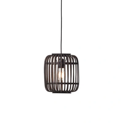 Image of Endon Mathias Single Pendant Ceiling Lamp, Dark Bamboo, Plywood with Matt Black Paint