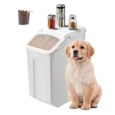 Image of VEVOR Rice Storage Container, 4.5Gallon/20L Capacity Large Dog food Dispenser Bin, Kitchen Ingredient Grain Cereal Flour Pet Containers with Wheels, Measuring Cup, Airtight Lid, 1 Pack